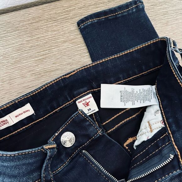 True Religion Mid Rise Skinny Dark Studded Pocket Denim Jeans 24 - Picture 6 of 7